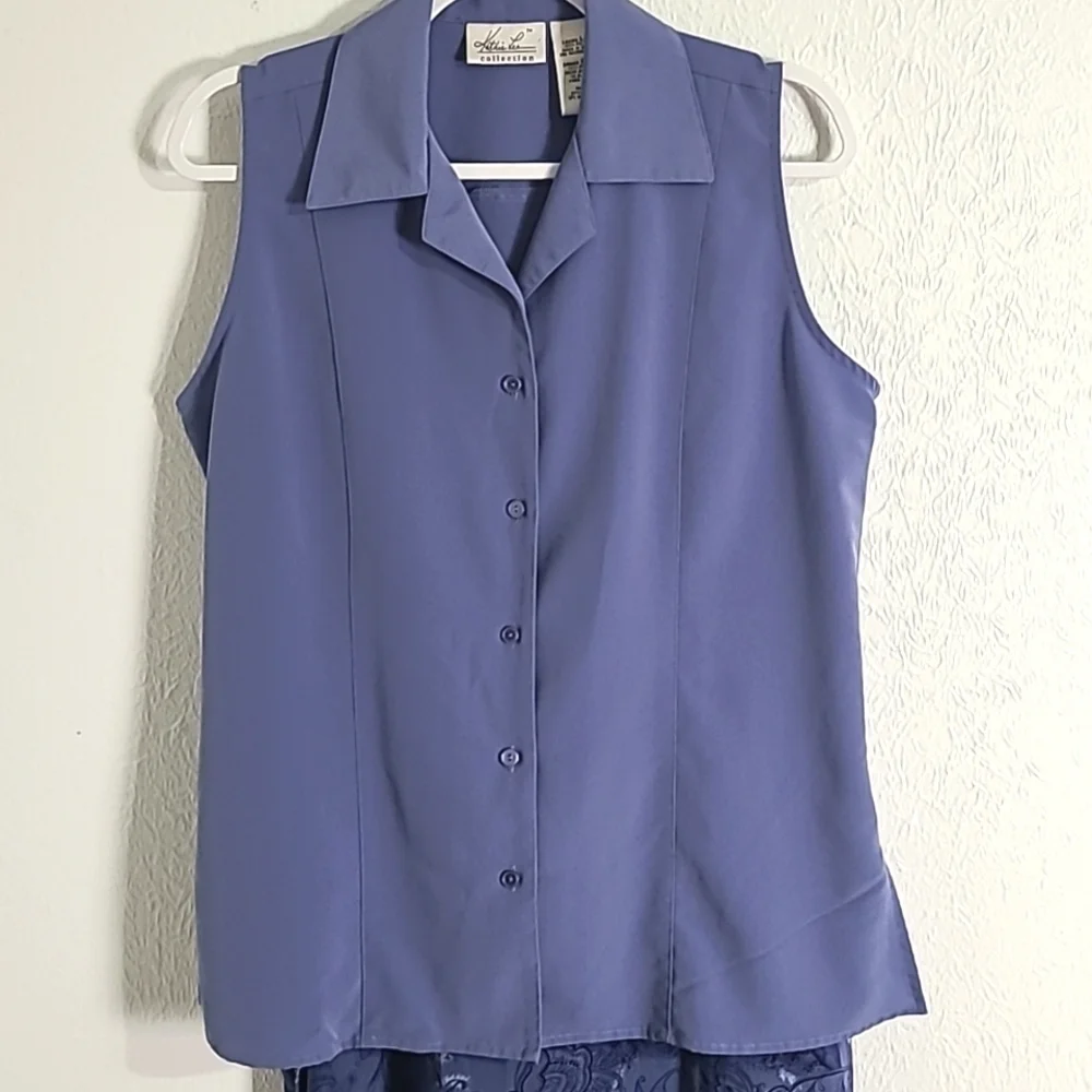 Kathie Lee Collection Blue Sleeveless Top & Blue Print Maxi-Skirt-Large Skirt 14